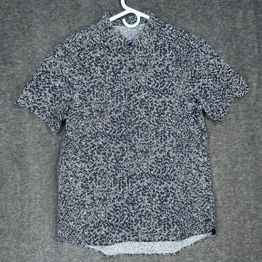 Lululemon down to‎ the wire shirt Mens S blue geometric short sleeve button up